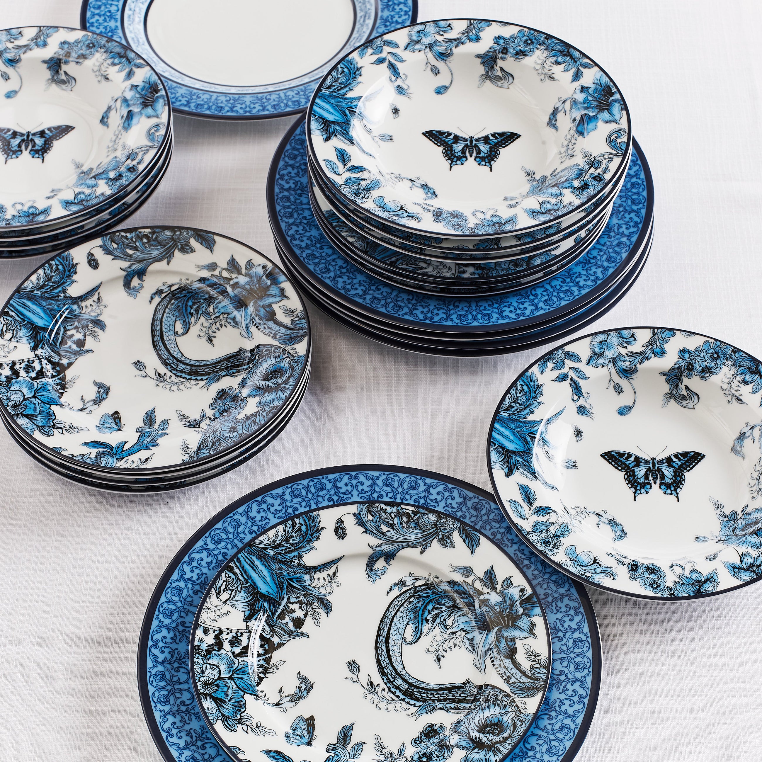 Marchesa Monarcha Porcelain 12-Piece Dinnerware Set, Blue