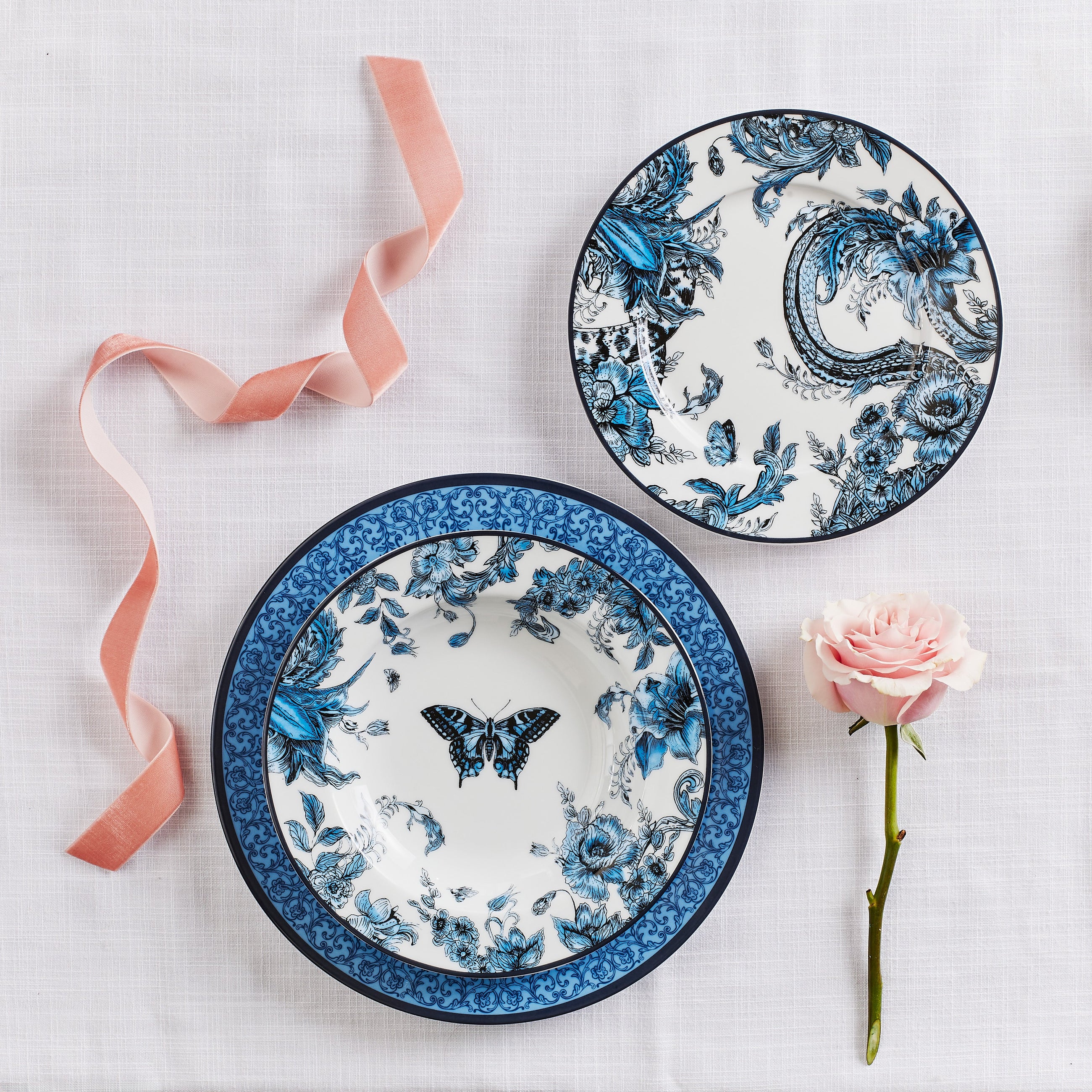 Marchesa Monarcha Porcelain 12-Piece Dinnerware Set, Blue