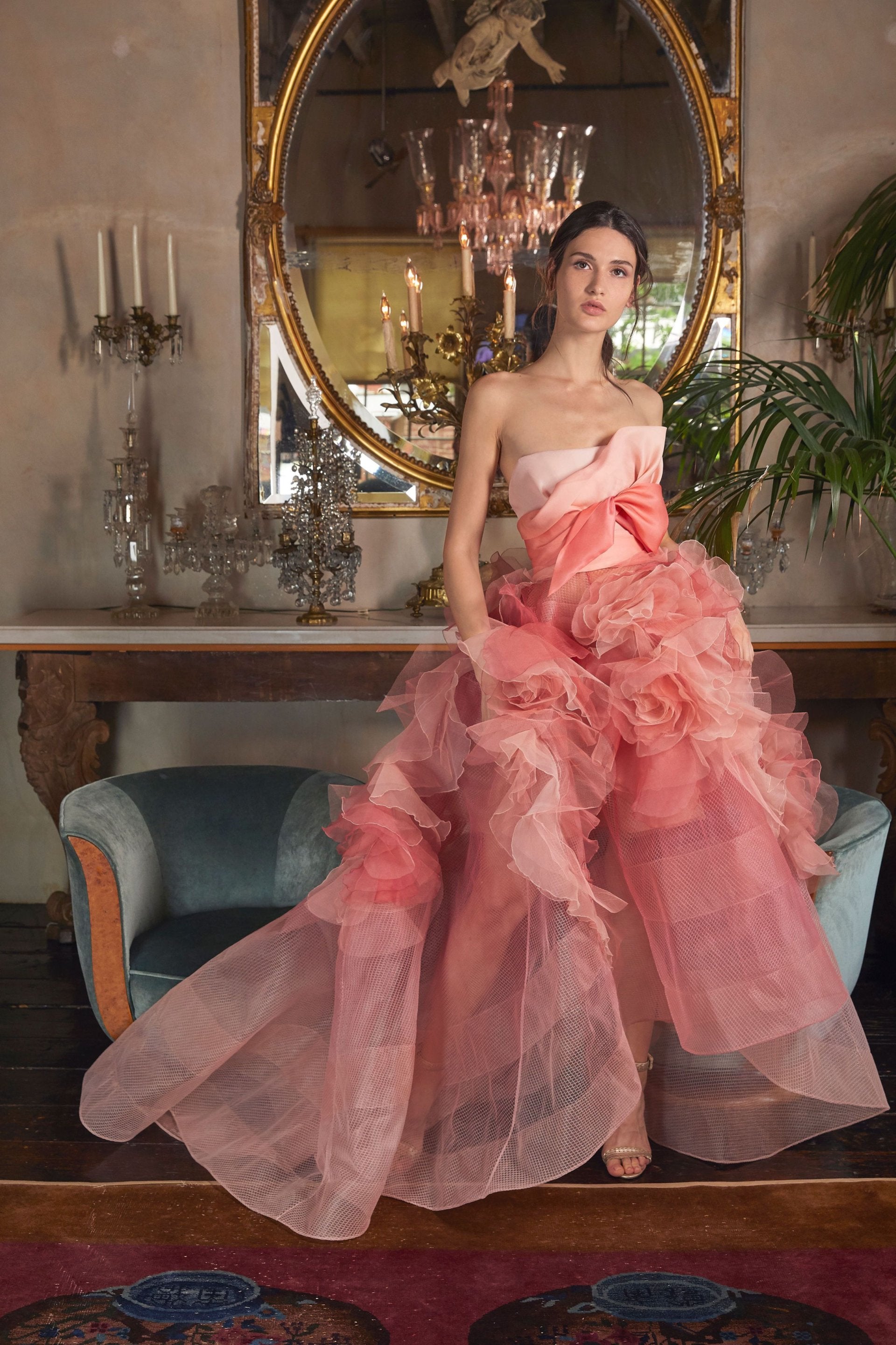 marchesa rose gold dress Pink Metallic Floral Dress