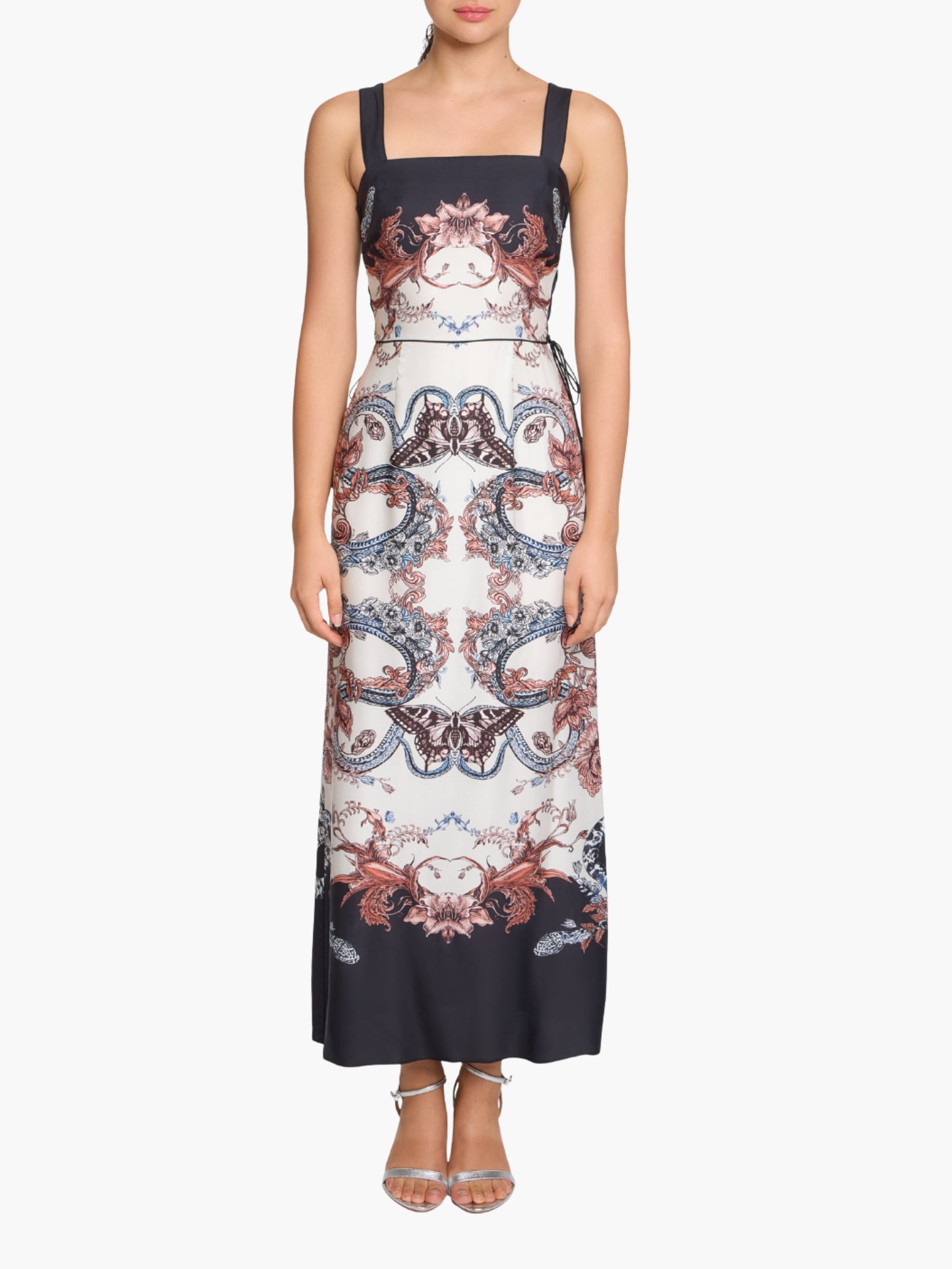 Marchesa Notte Twill Square Neck Sleeveless Dress