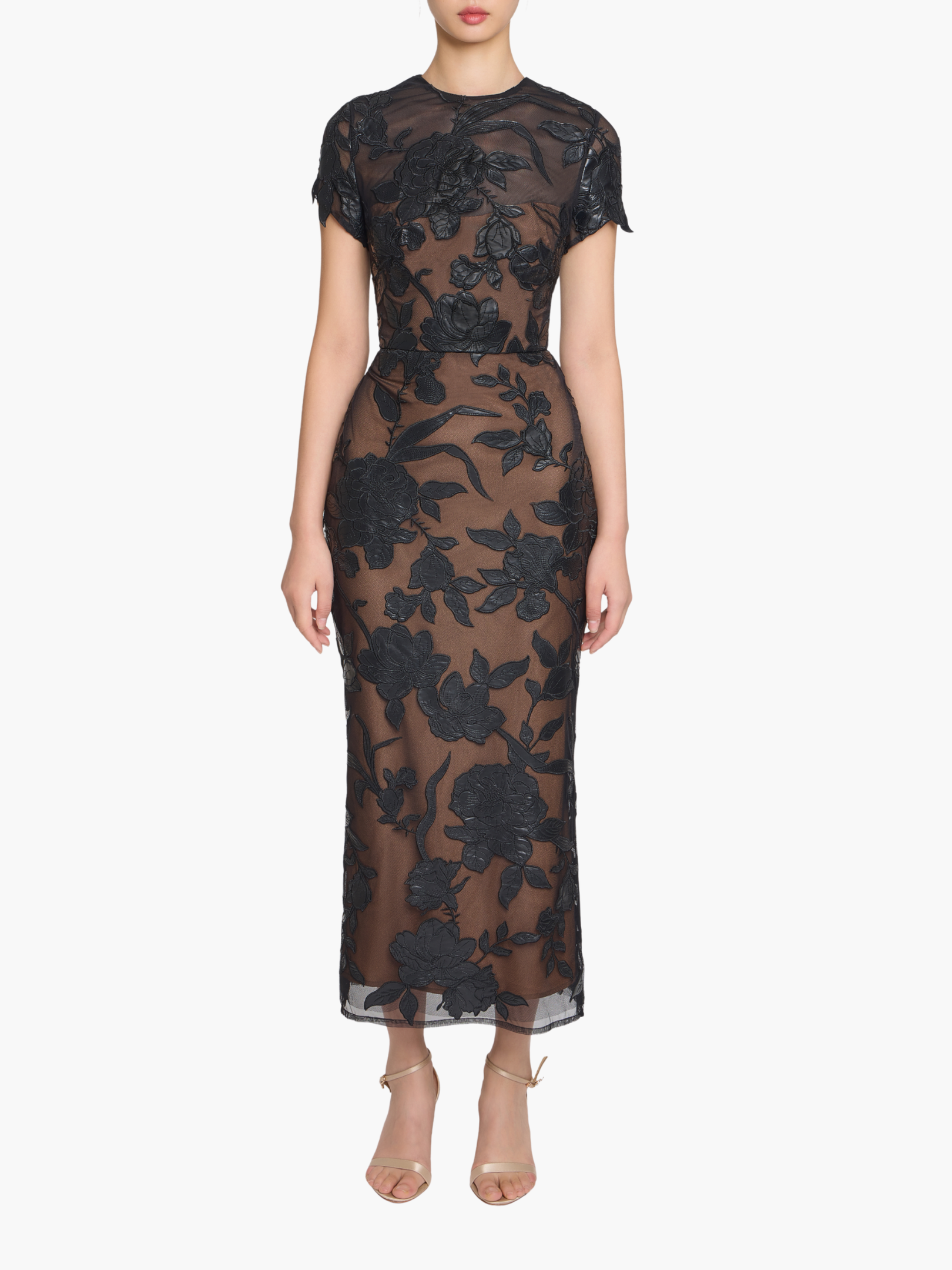 knee length dresses for ladies Leather Guipure Sheath Maxi Dress