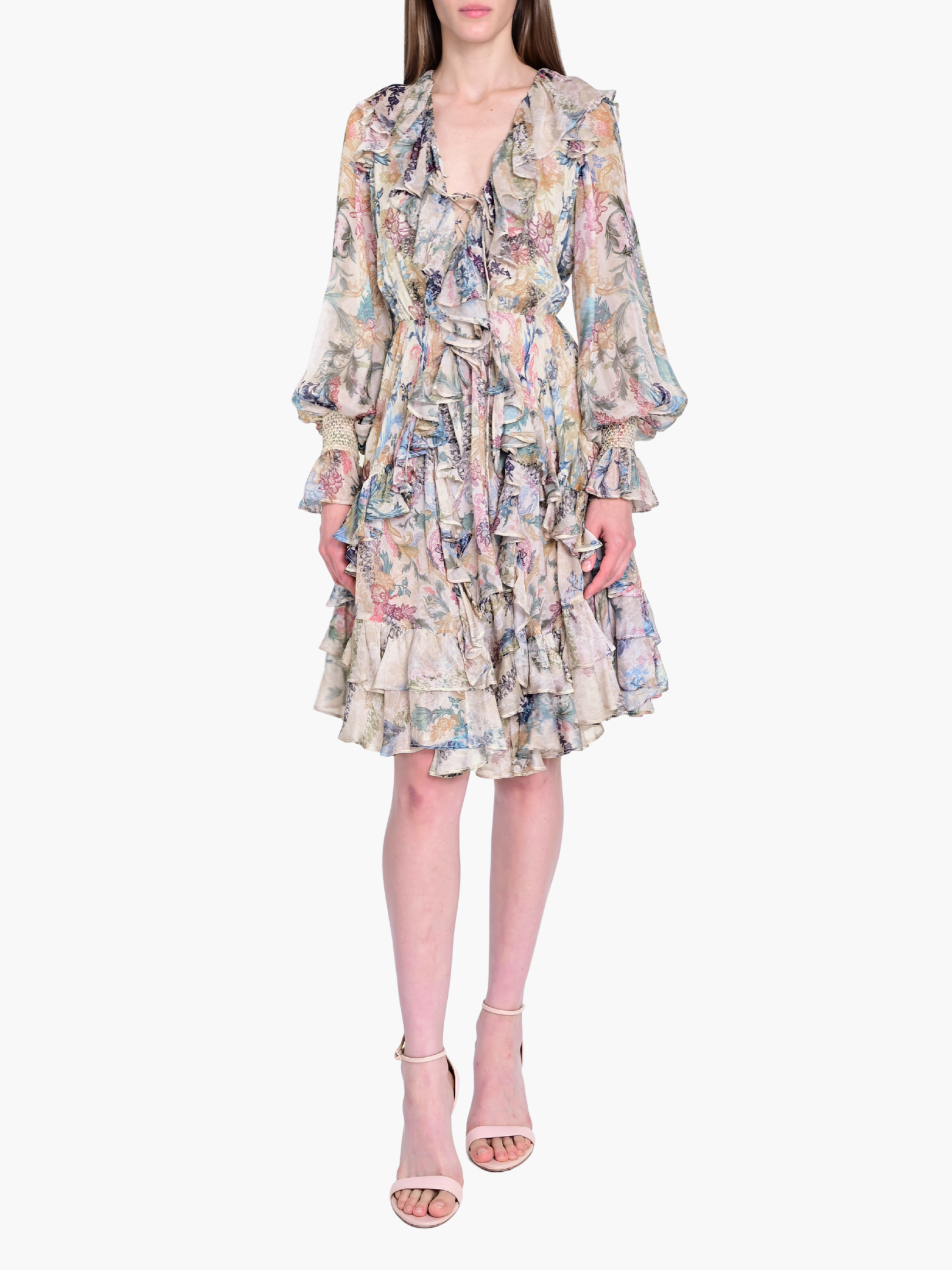 ruffle mini wrap dress Reverie Bell Sleeve Ruffle Mini Dress