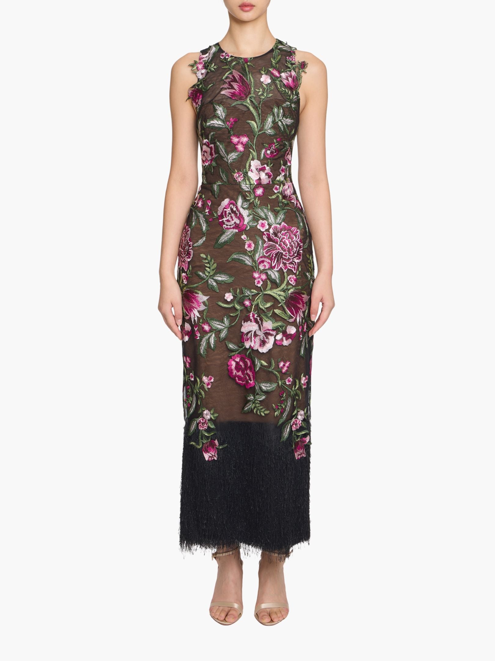 Embroidered Fringe Midi Dress
