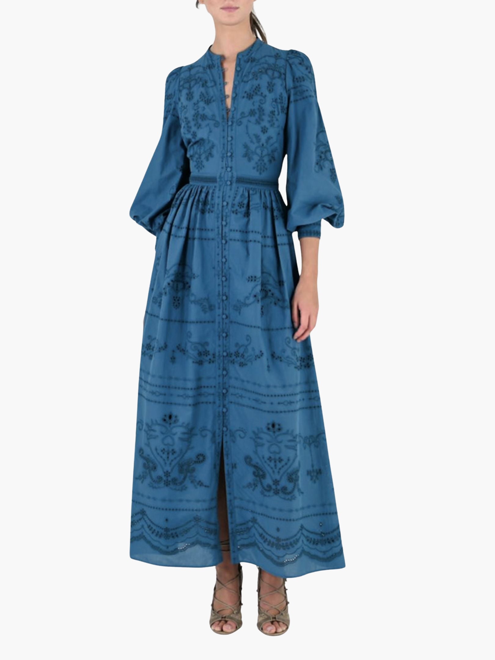 green emerald velvet dress Embroidered Cotton Voile Tiered Maxi Dress