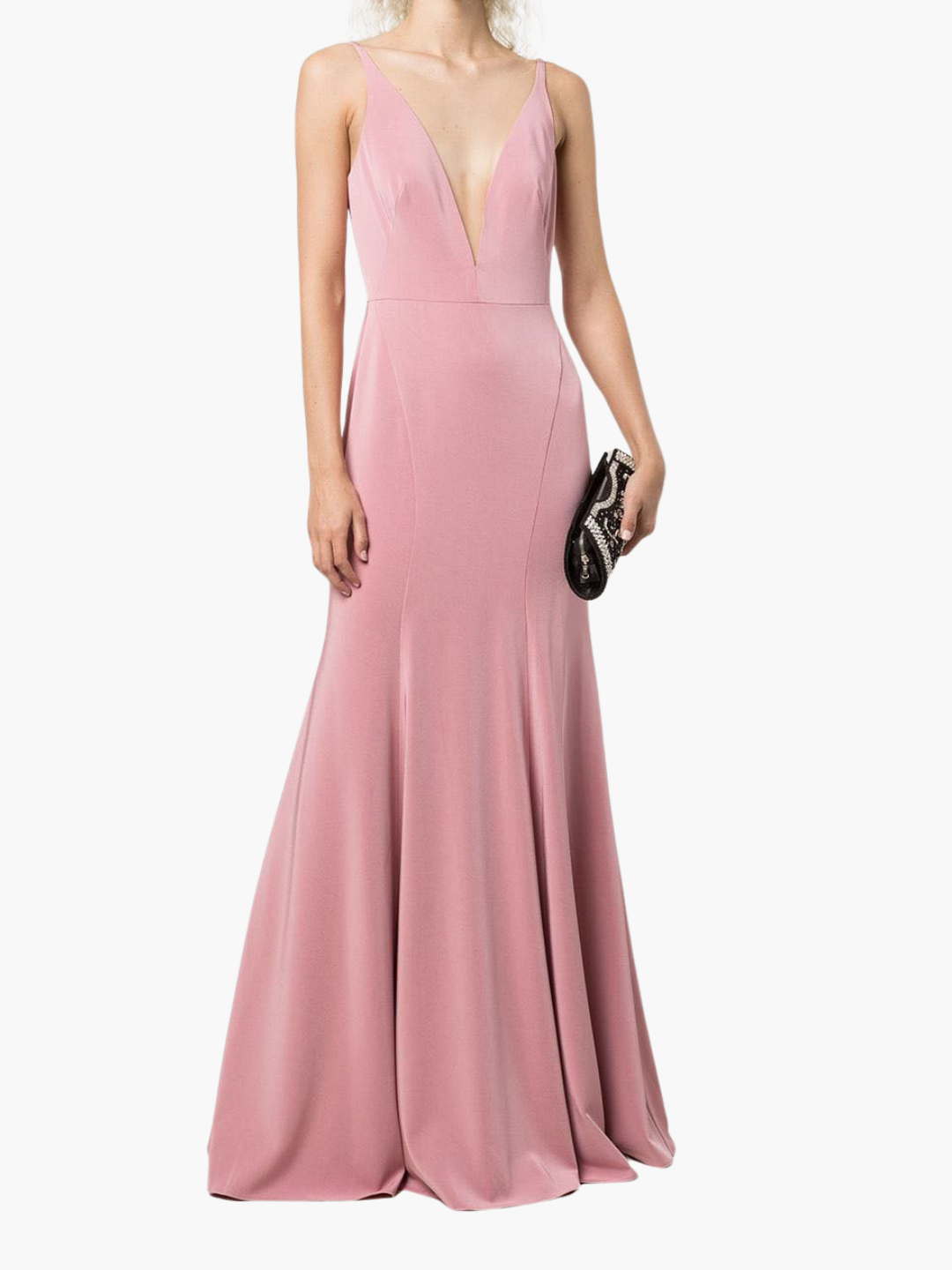 green emerald velvet dress Rose Pink Deep V-Neck Fitted Gown