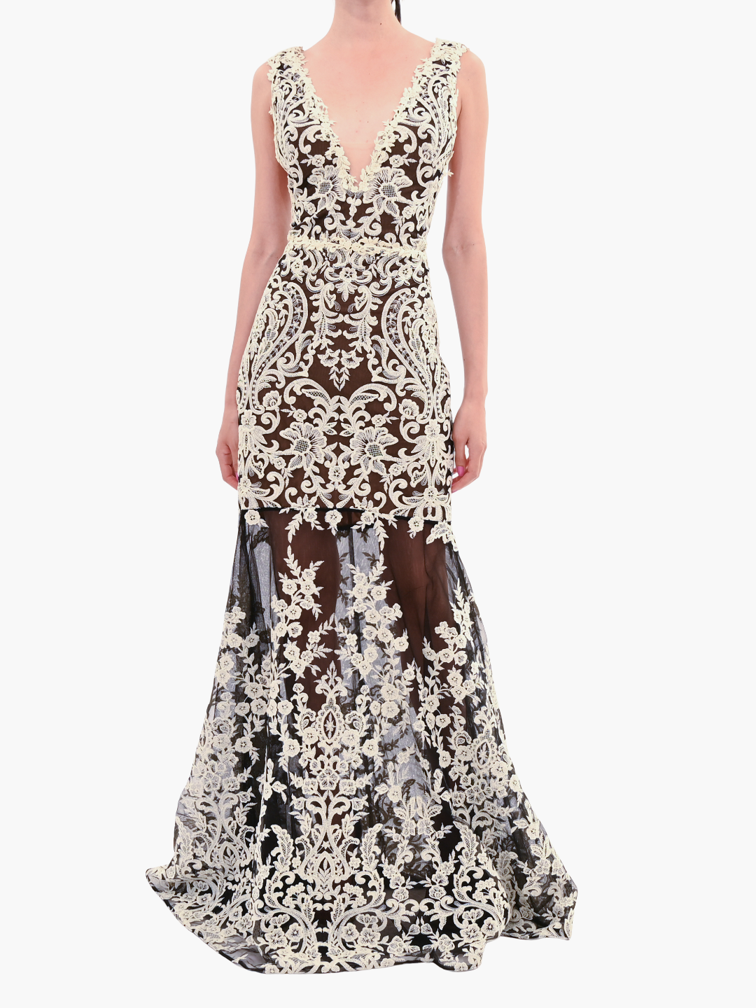 Mirrored Lace Floral Sleeveless Gown