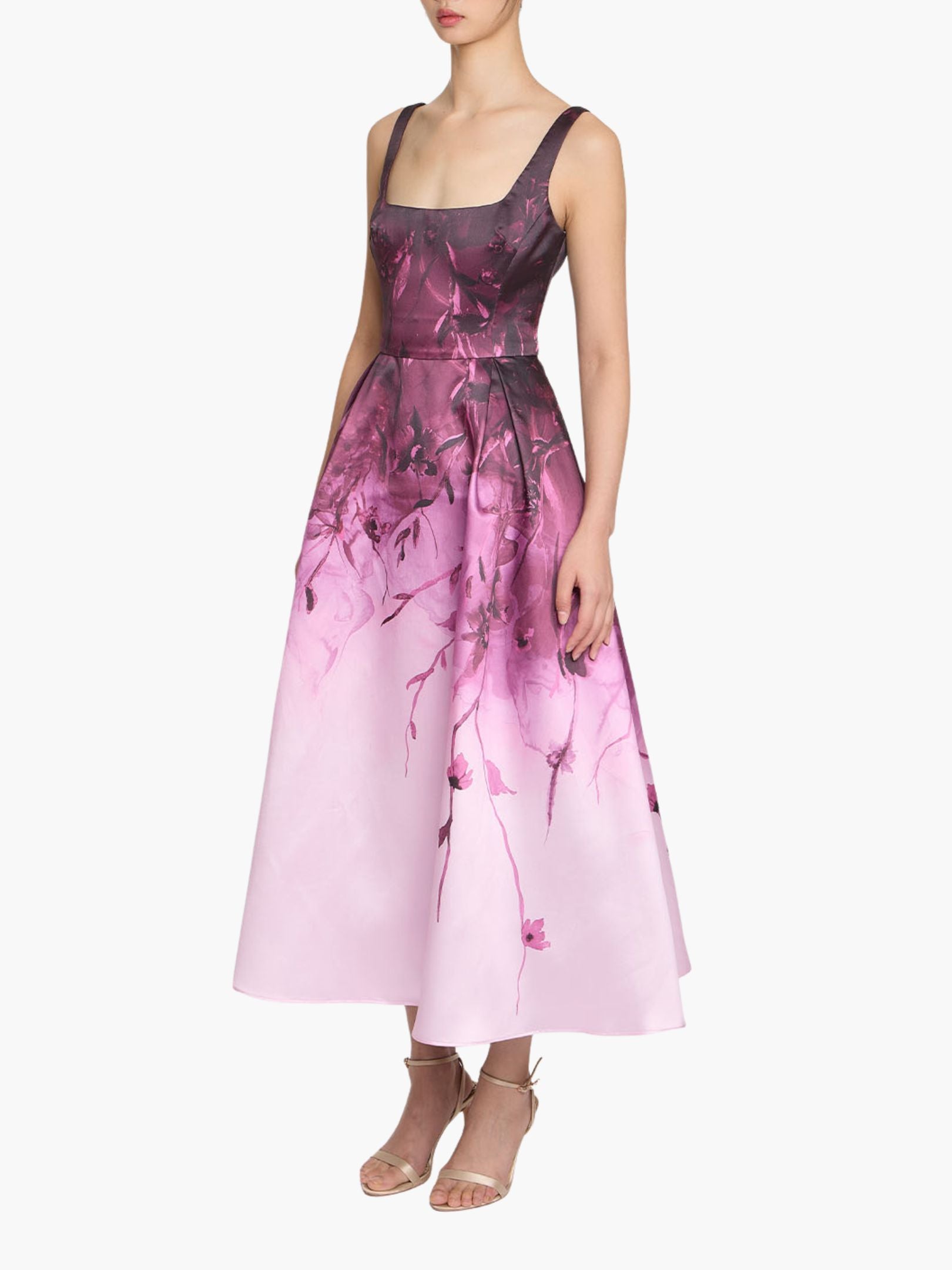 Floral Printed Mikado Midi Dress