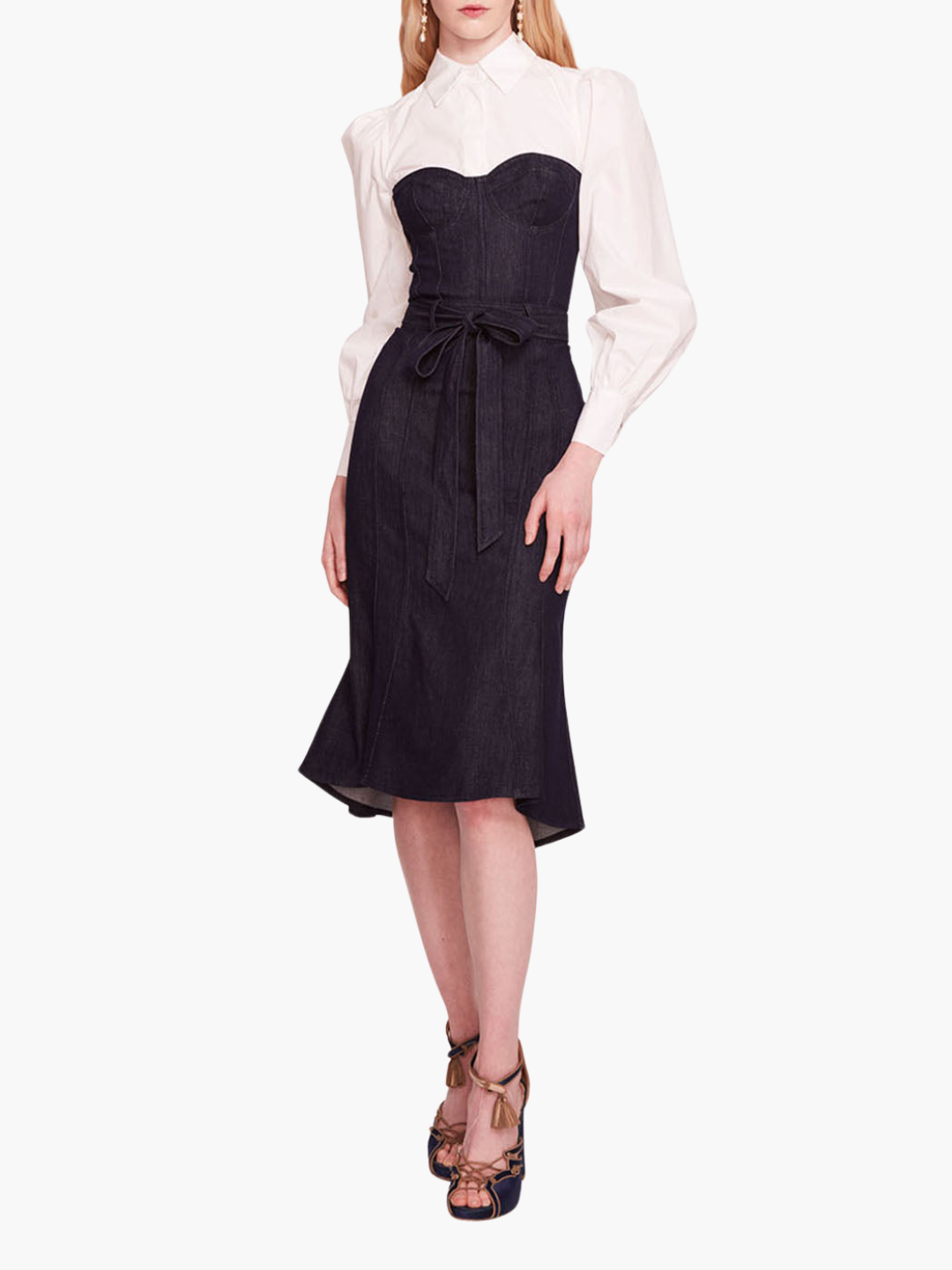 Denim Poplin Shirt Midi Dress