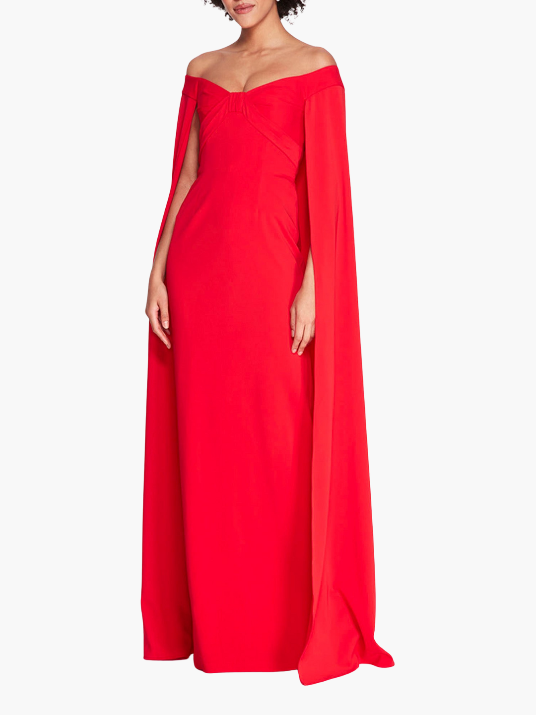 cape off the shoulder dress Marchesa Notte Off Shoulder Caped Column Gown - True Red - Red