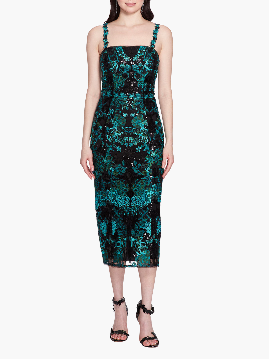 Embroidered Sequin Tea-length Midi Gown
