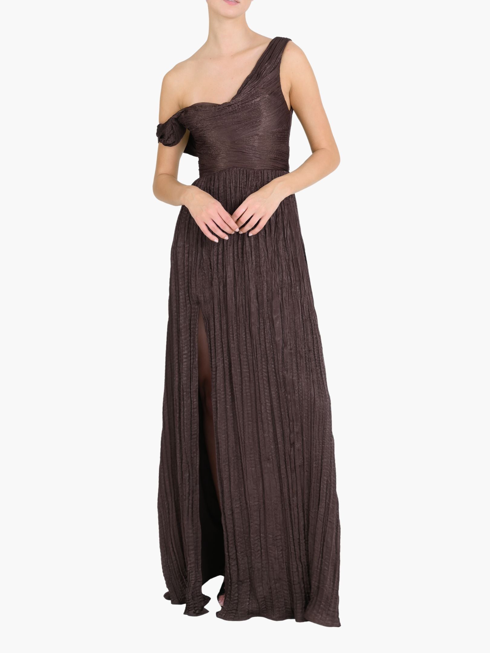 One-Shoulder Pleated Satin Gown | Marchesa One-Shoulder Pleated Satin Gown | Marchesa
