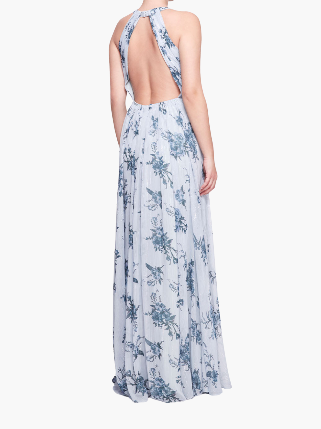 Carrara Floral Chiffon Key-Hole Halter Gown
