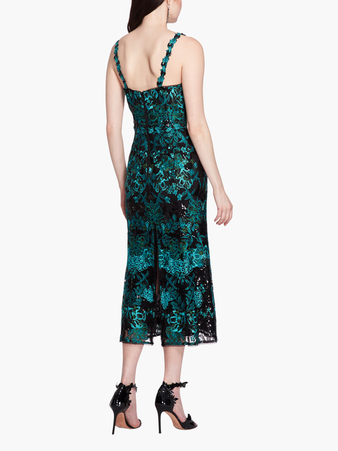 Embroidered Sequin Tea-length Midi Gown