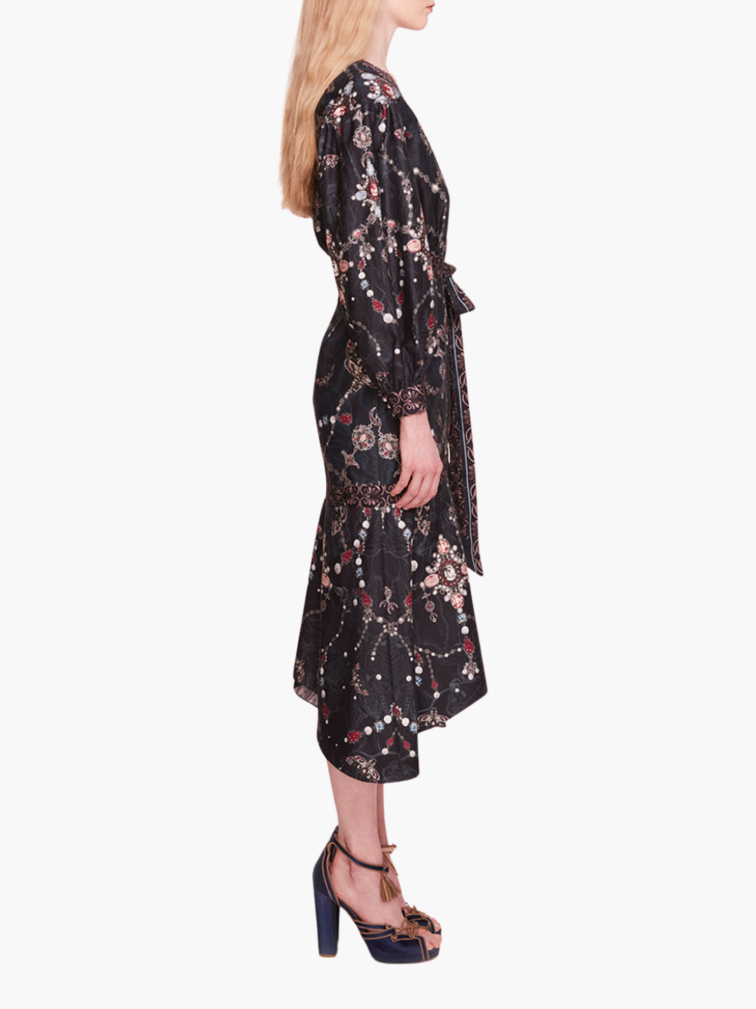 Printed Poplin Wrap Midi Dress