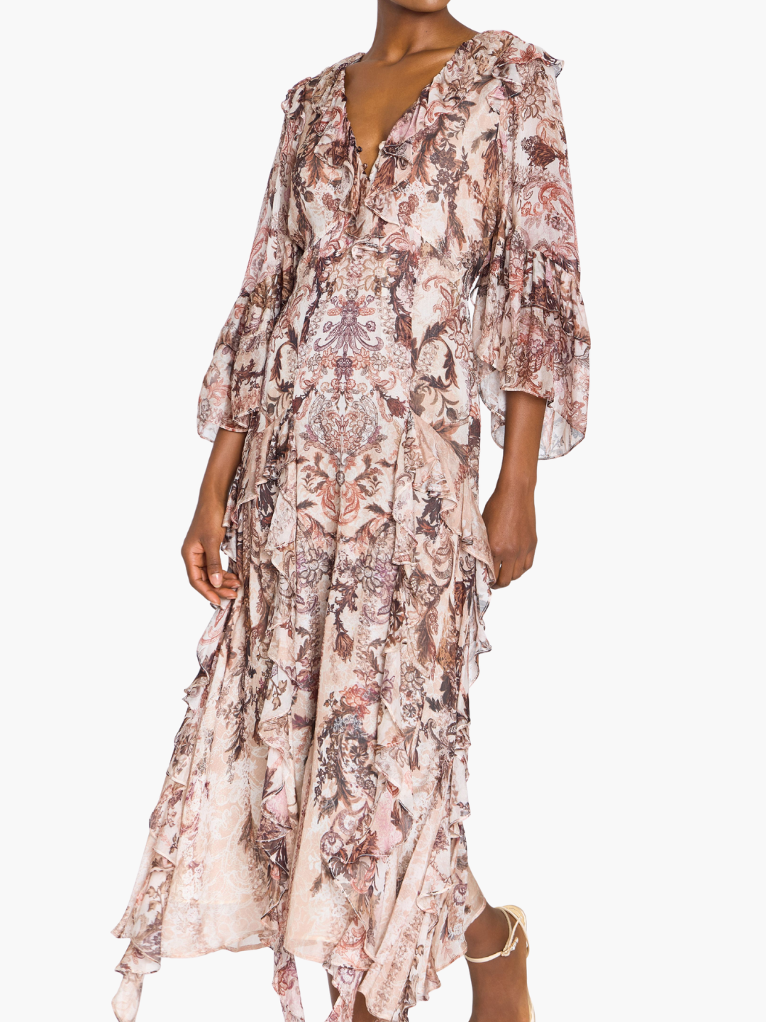 Reverie Cascading Ruffle Chiffon Midi Dress