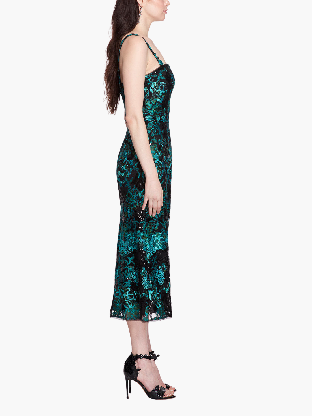 Embroidered Sequin Tea-length Midi Gown