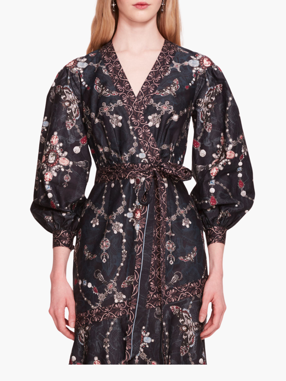 Printed Poplin Wrap Midi Dress