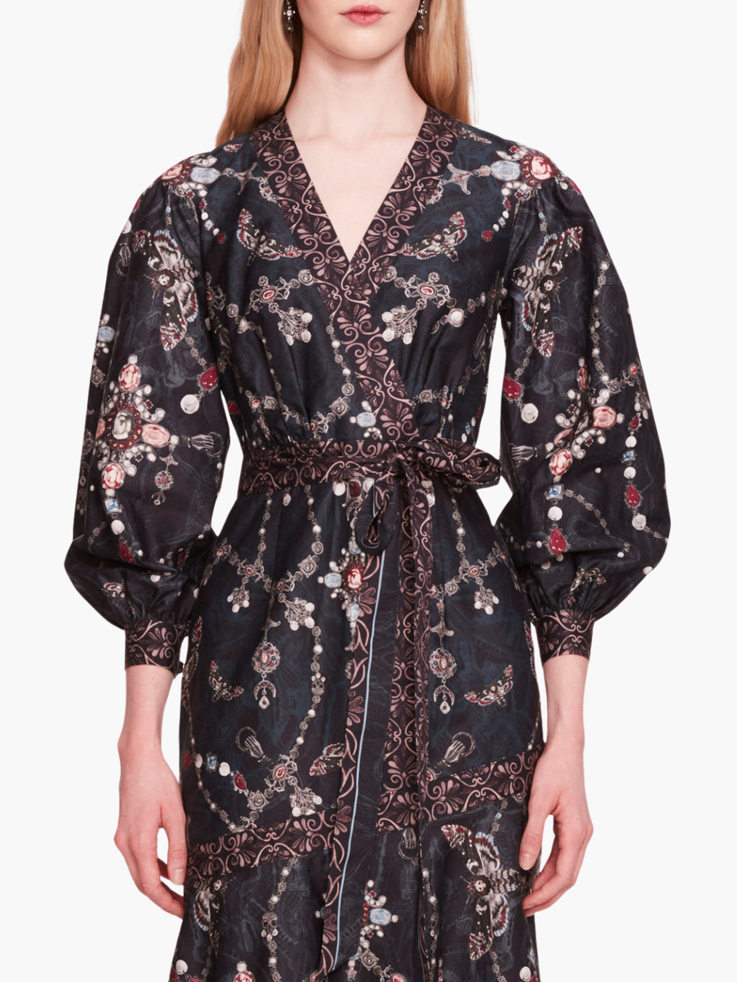 Printed Poplin Wrap Midi Dress