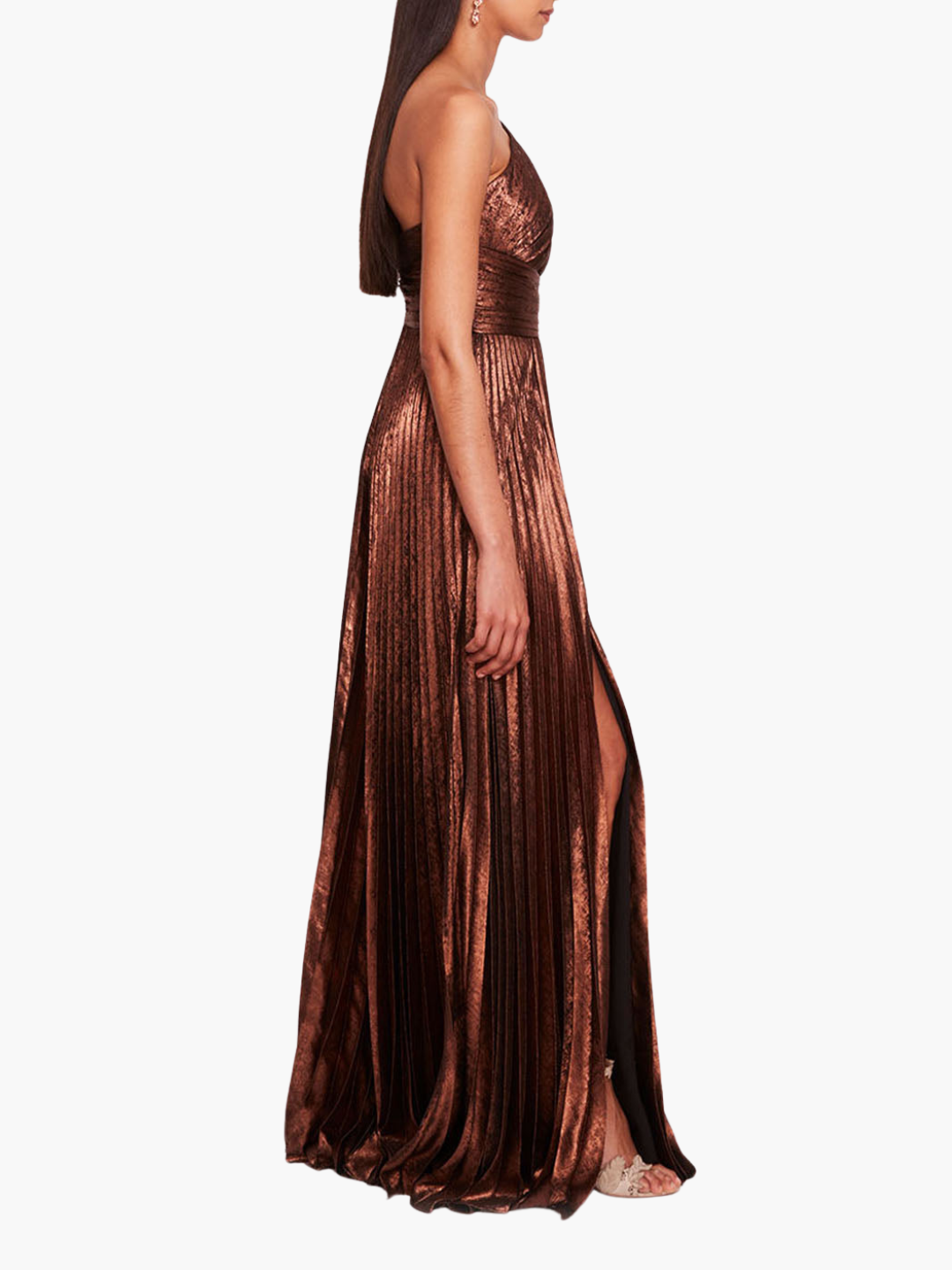 Metallic Lame Pleated Gown