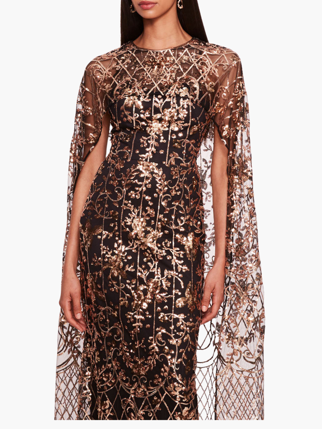 Sequin Lattice Cape Gown