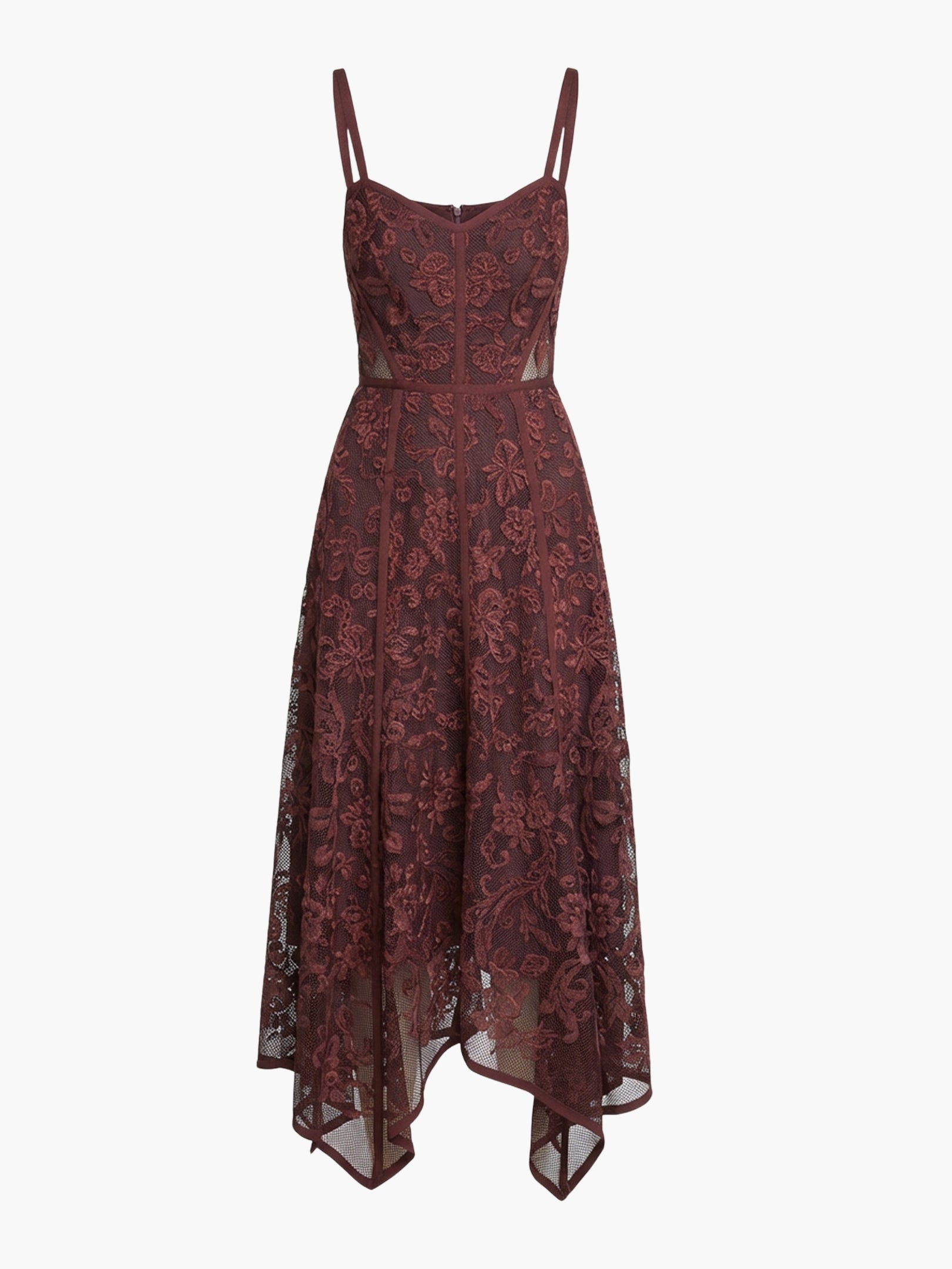 Victorian Corded Lace Ribbon Strap Handkerchief Hem Midi Dress