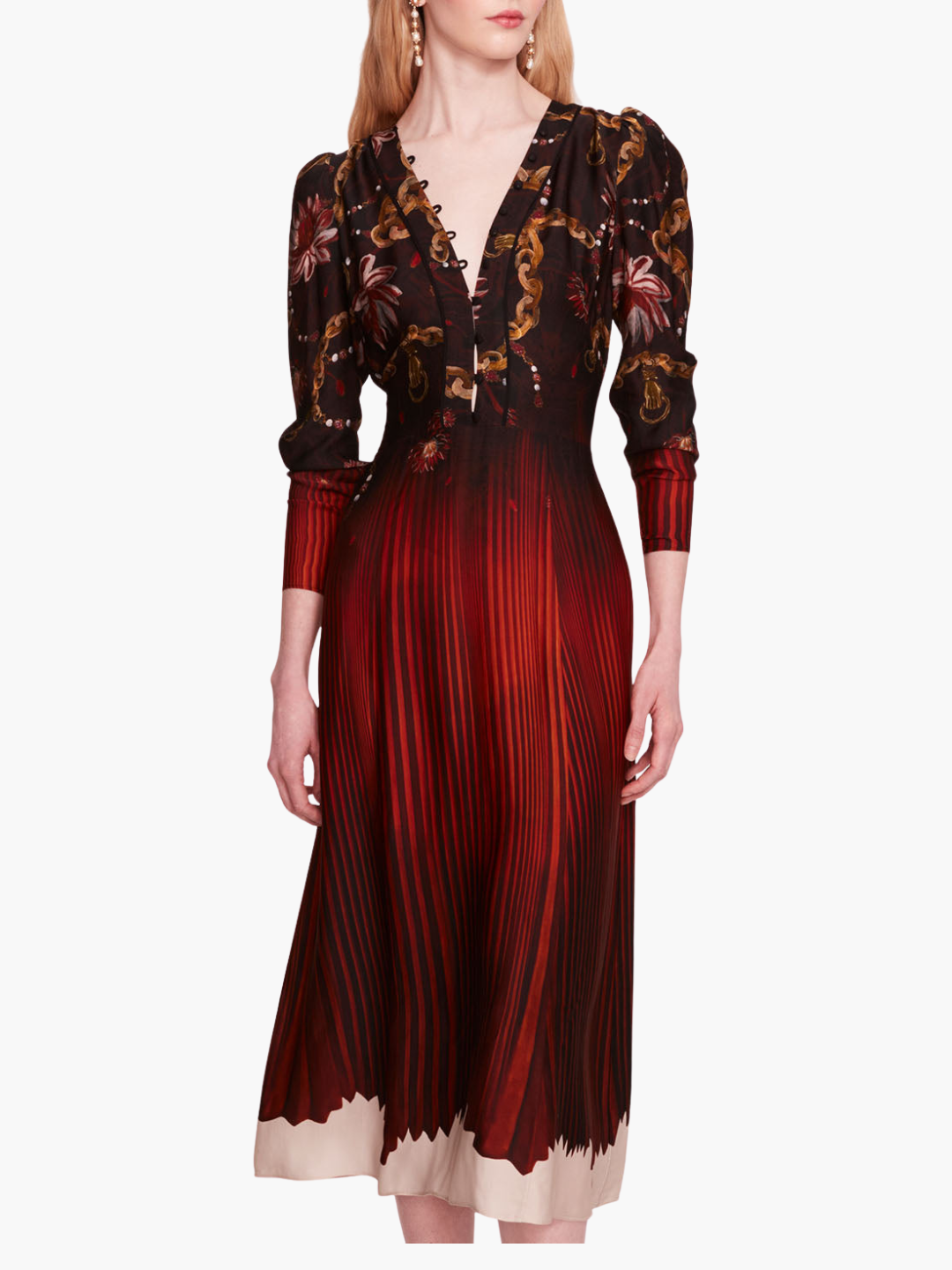 Viscose Georgette V-Neck Midi Dress