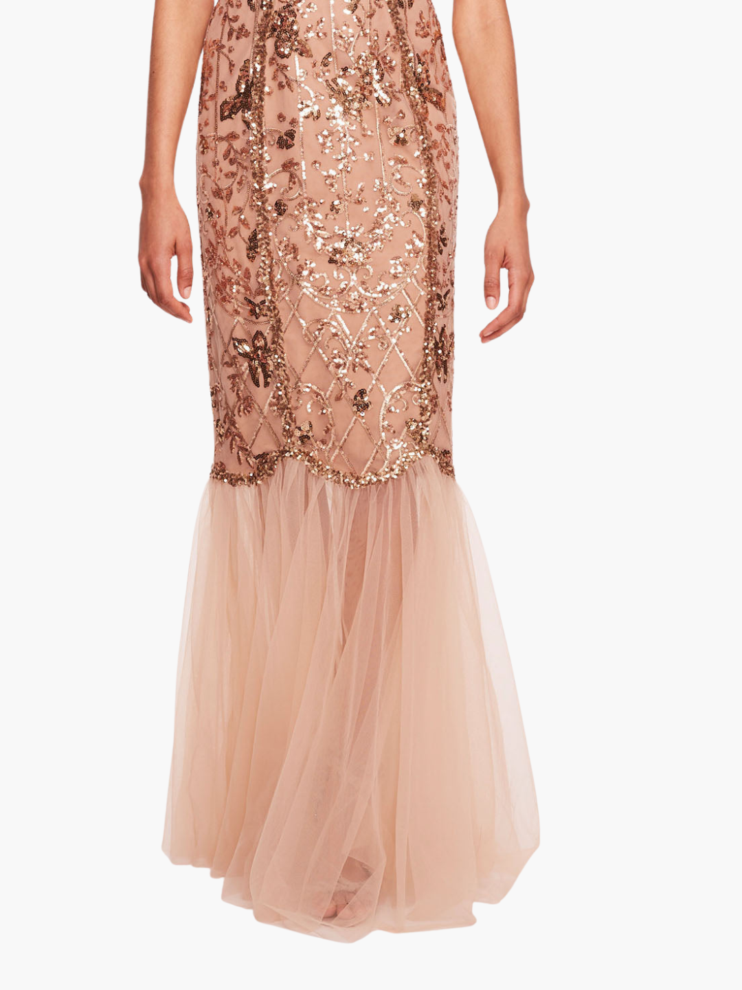 Sequin Lattice Strapless Gown
