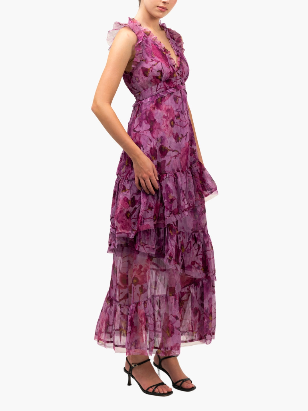 Watercolor Blooms Pleated Chiffon Maxi Dress | Marchesa Watercolor Blooms Pleated Chiffon Maxi Dress | Marchesa