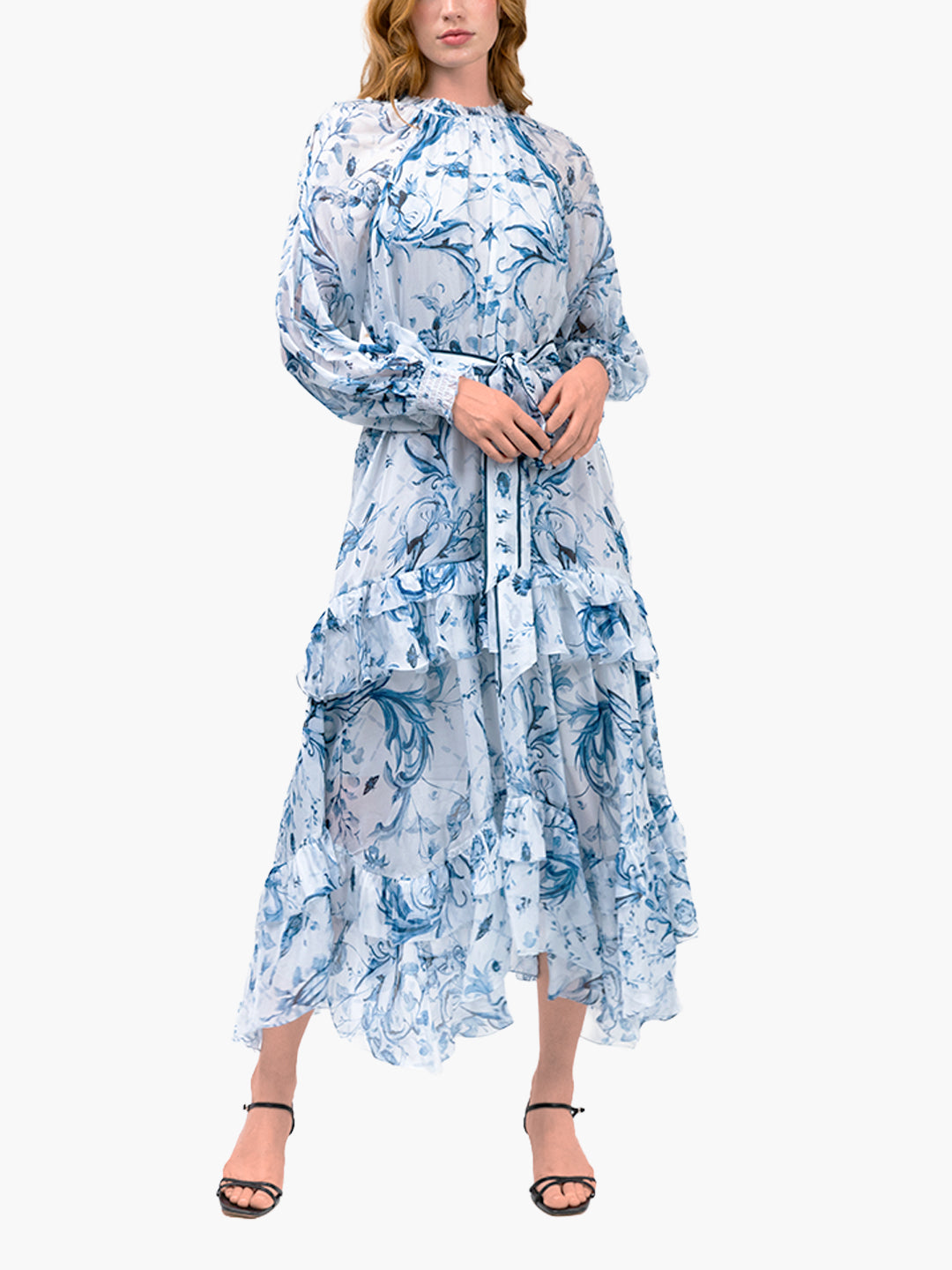 Marchesa Notte Ruffle Silk Chiffon Maxi Dress