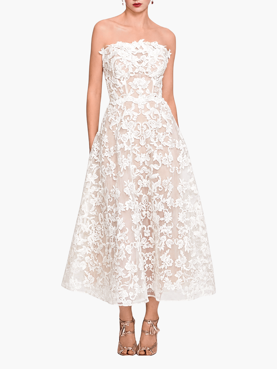 Strapless Corded Midi Dress - Ivory / 2 / NB16M3798