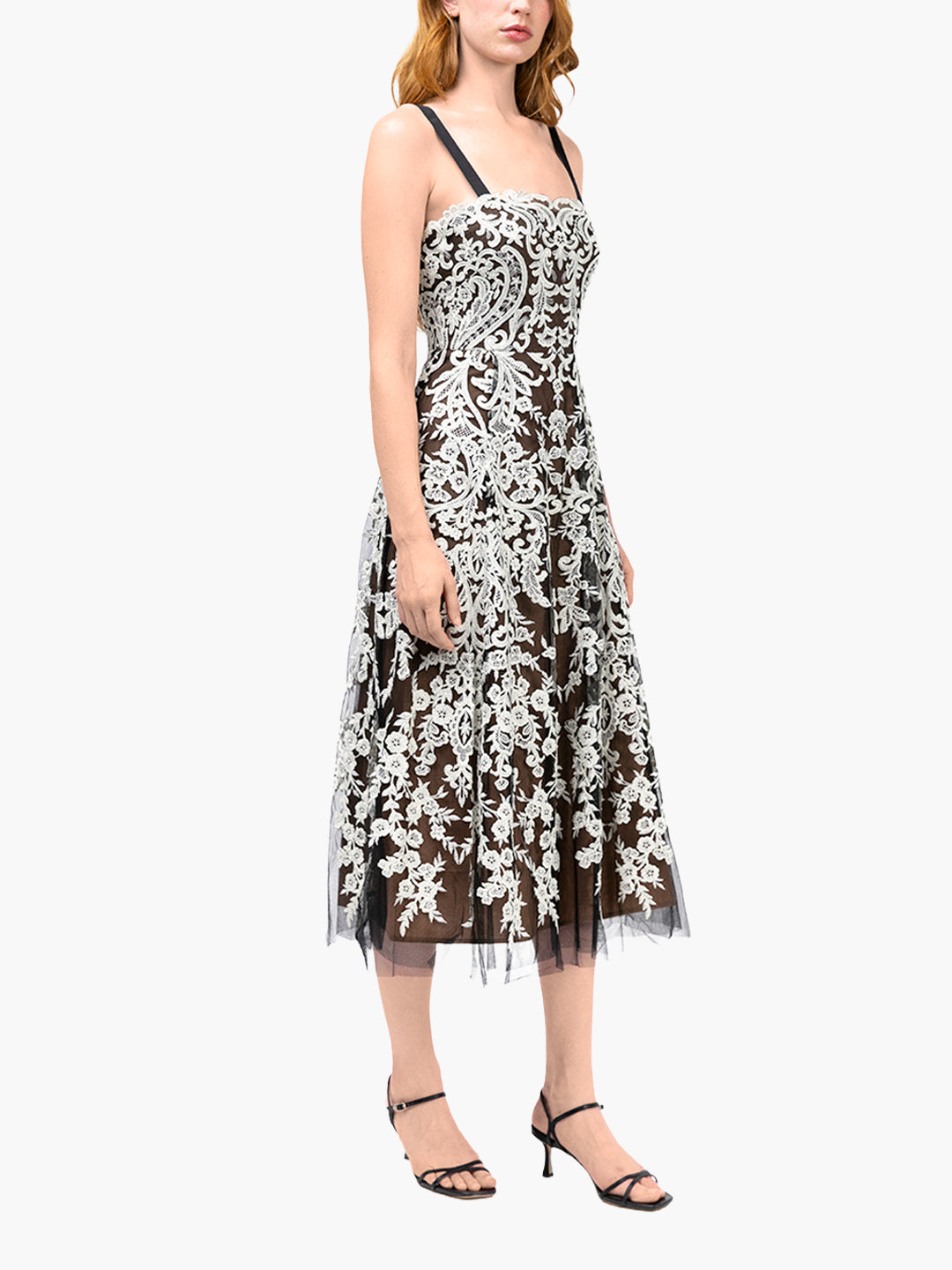 Mirrored Lace Floral Midi Dress