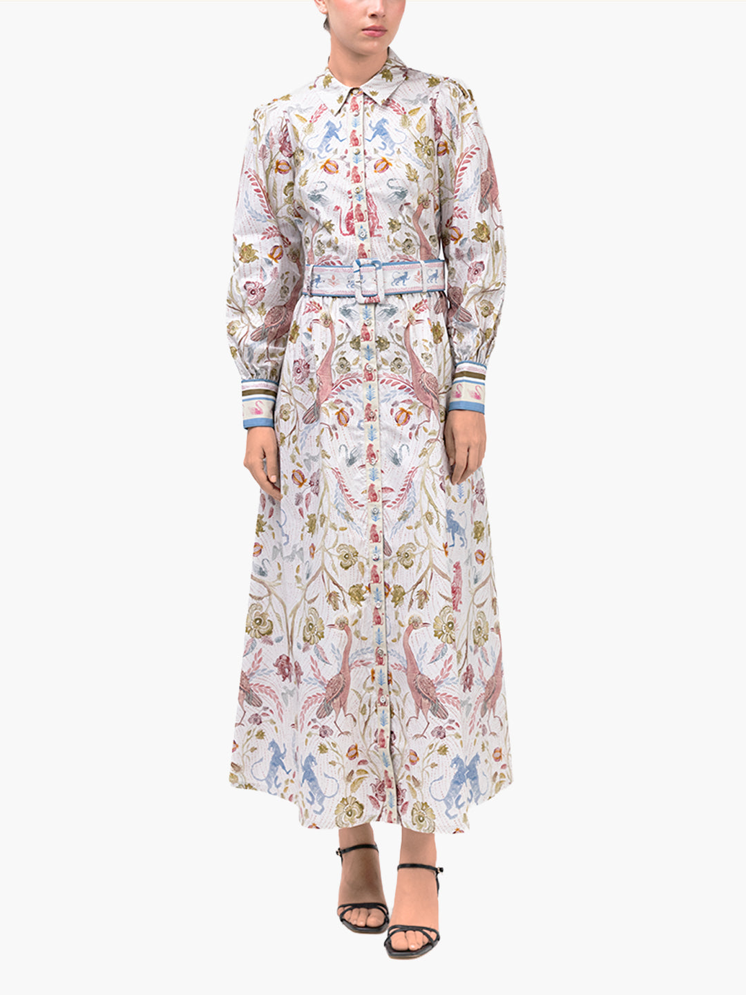Marchesa Rosa Women's Animal & Floral Cotton Belted Maxi Shirtdress - Ivory Multi