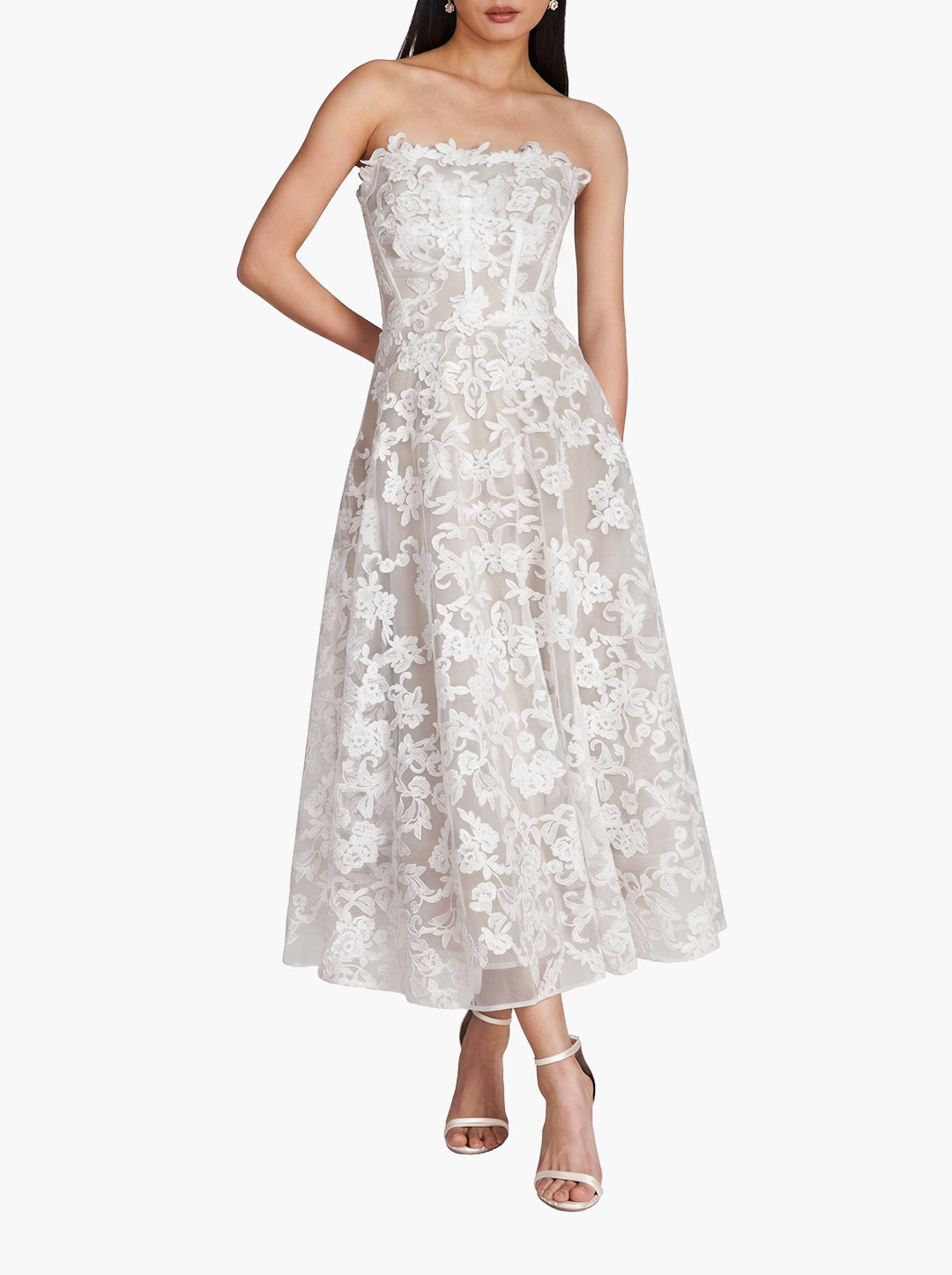 Strapless Corded Midi Dress | Marchesa Strapless Corded Midi Dress | Marchesa