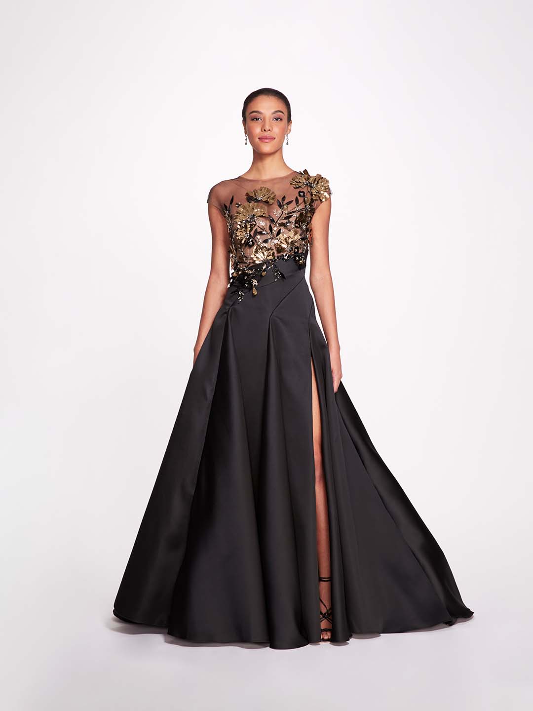 marchesa black dress PF23 Look 5 Color:Spa Black Beaded Lace Shimmering About The Brand Collection_Slip On Shoes