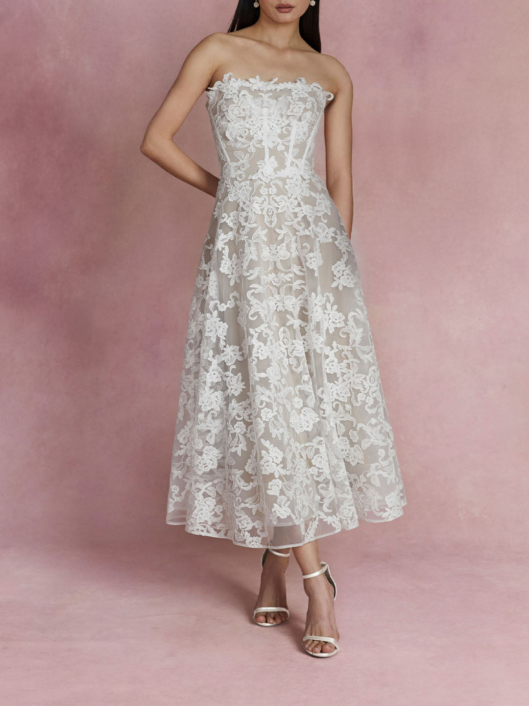 Strapless Corded Midi Dress | Marchesa Strapless Corded Midi Dress | Marchesa