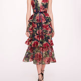Embroidered Plunging Midi Dress | Marchesa