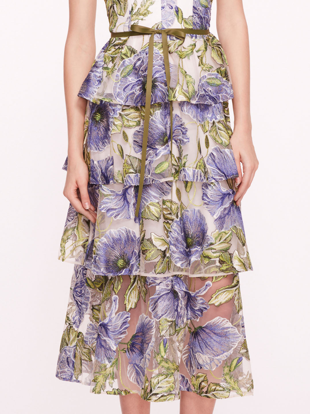 Embroidered Plunging Midi Dress | Marchesa