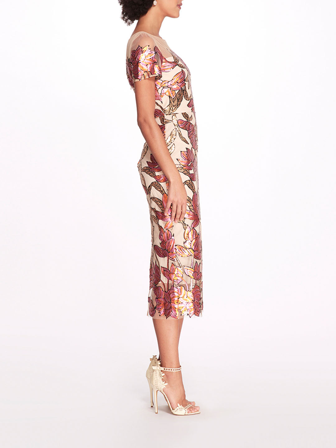 Lotus Sequin Cap-Sleeved Pencil Dress | Marchesa