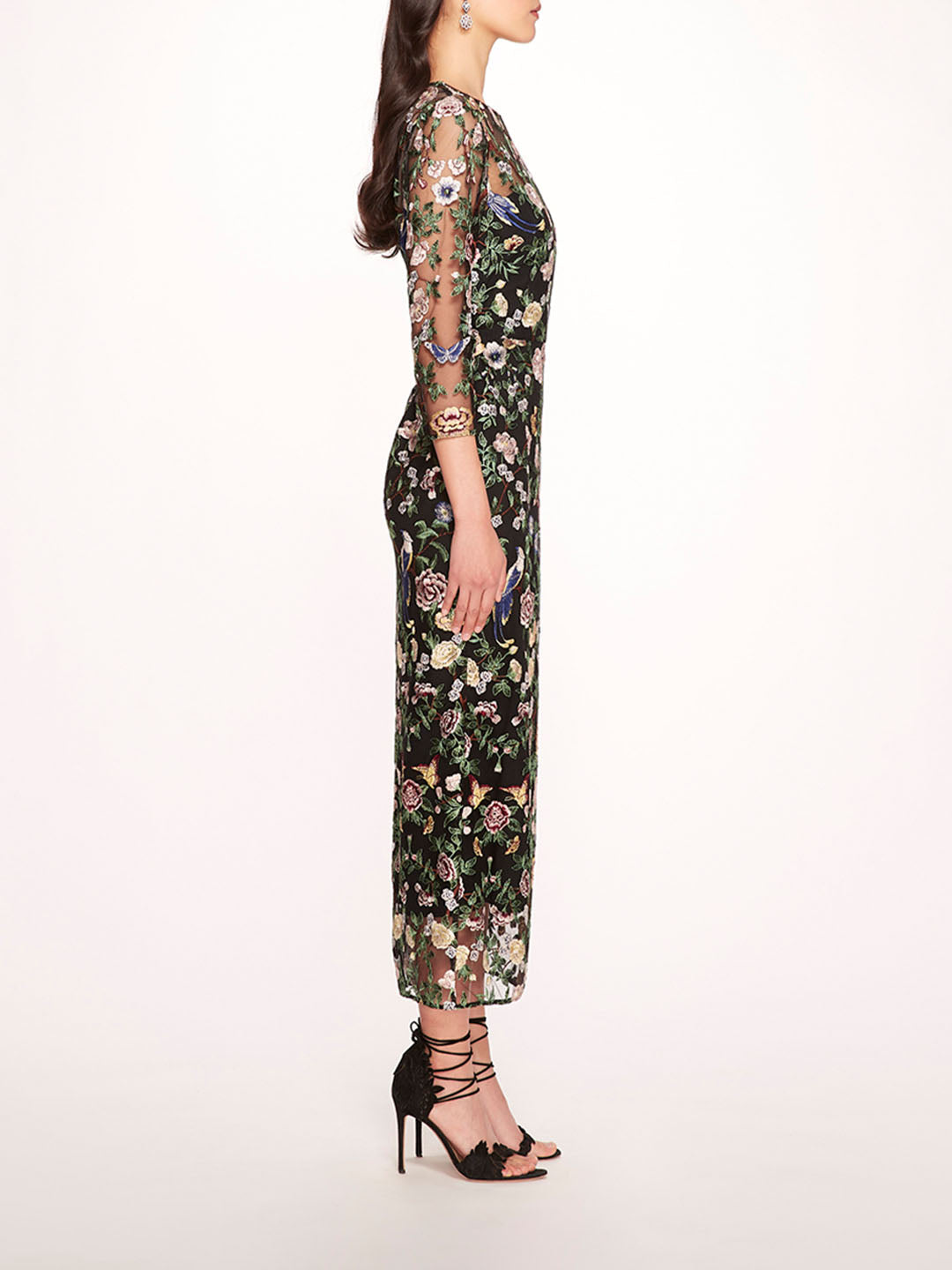 Long Botanical Embroidered Midi Dress | Marchesa