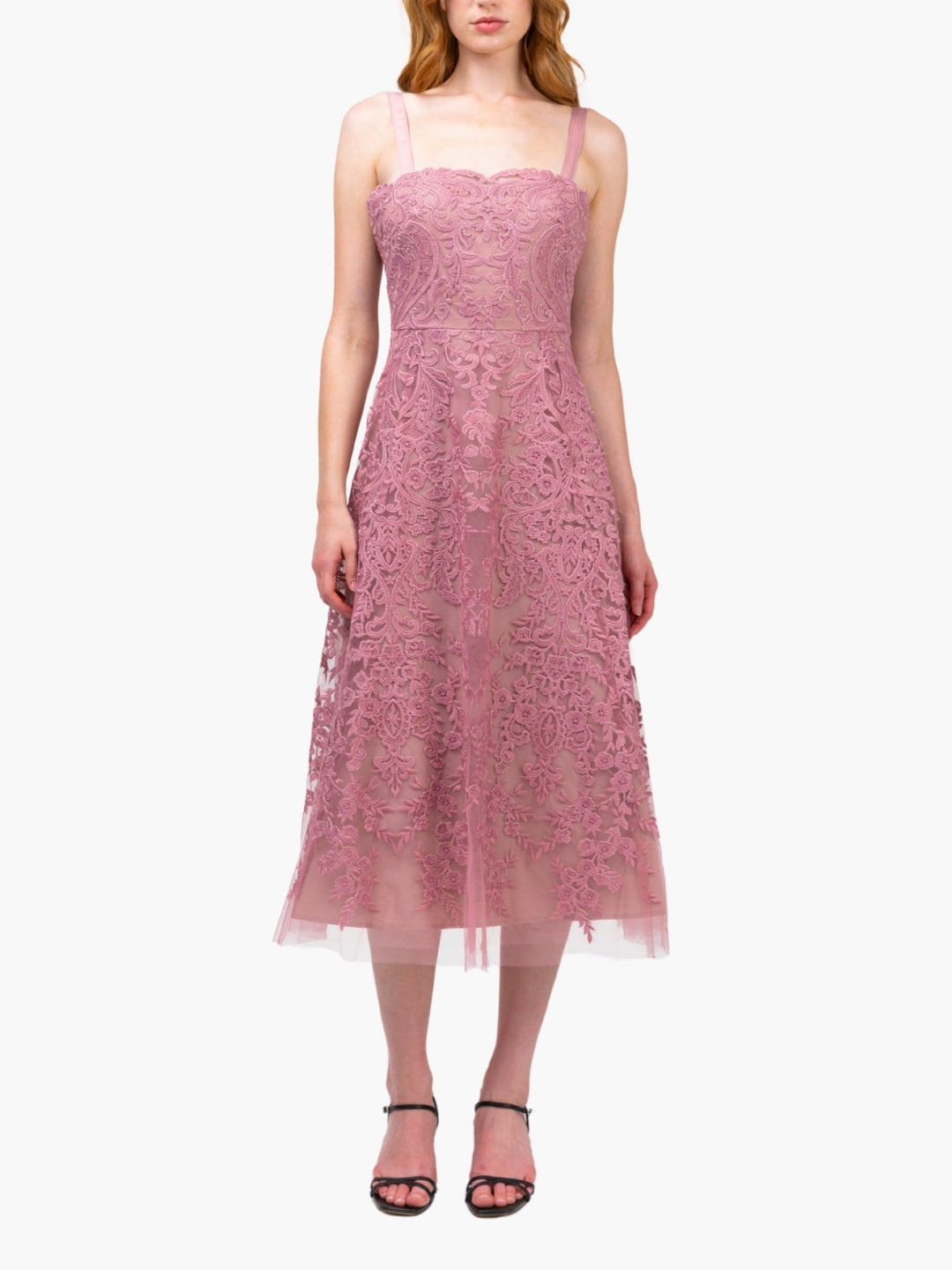 Mirrored Lace Floral Midi Dress