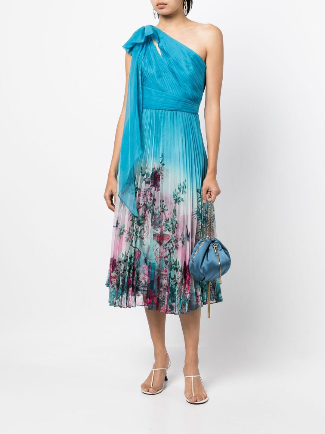 Marchesa Notte One-Shoulder Midi Dress, 4 / Blue