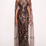 Sequin Lattice Cape Gown | Marchesa