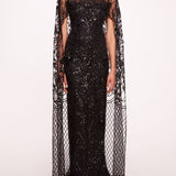 Sequin Lattice Cape Gown | Marchesa