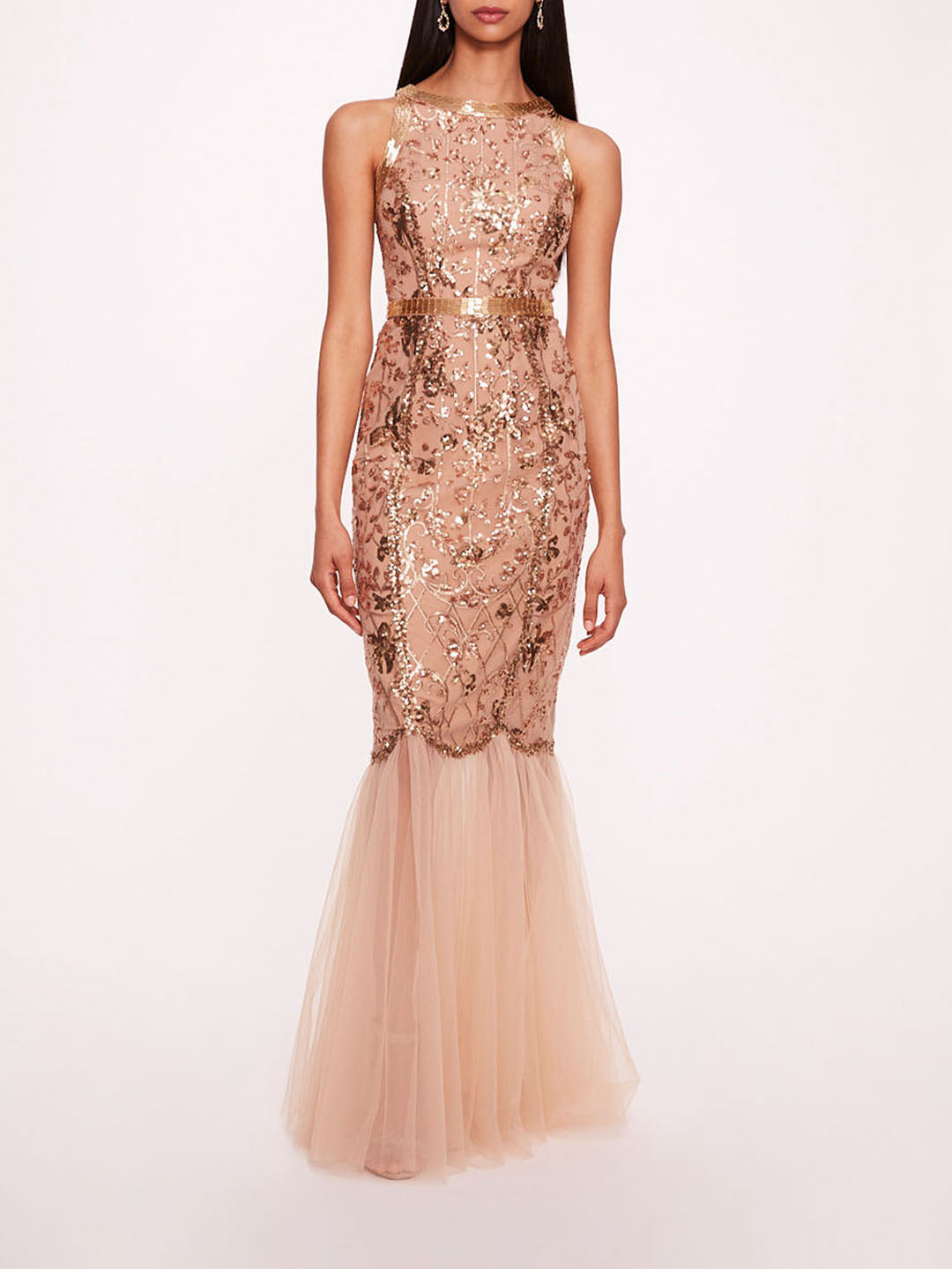 Sequin Lattice Strapless Gown | Marchesa