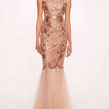 Sequin Lattice Strapless Gown | Marchesa