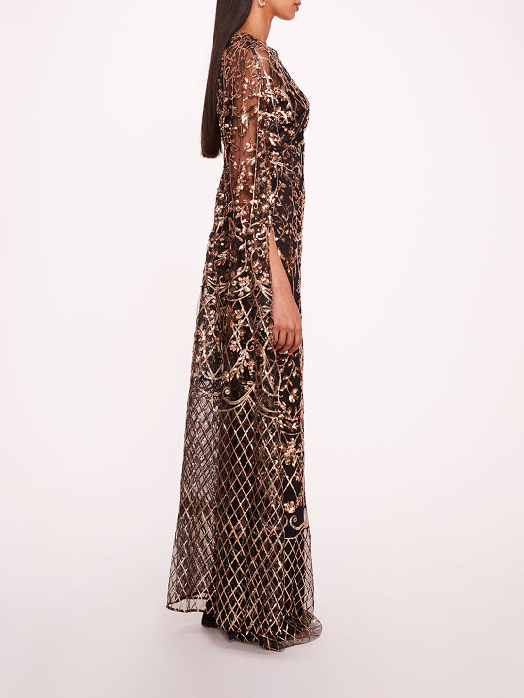 Sequin Lattice Cape Gown | Marchesa