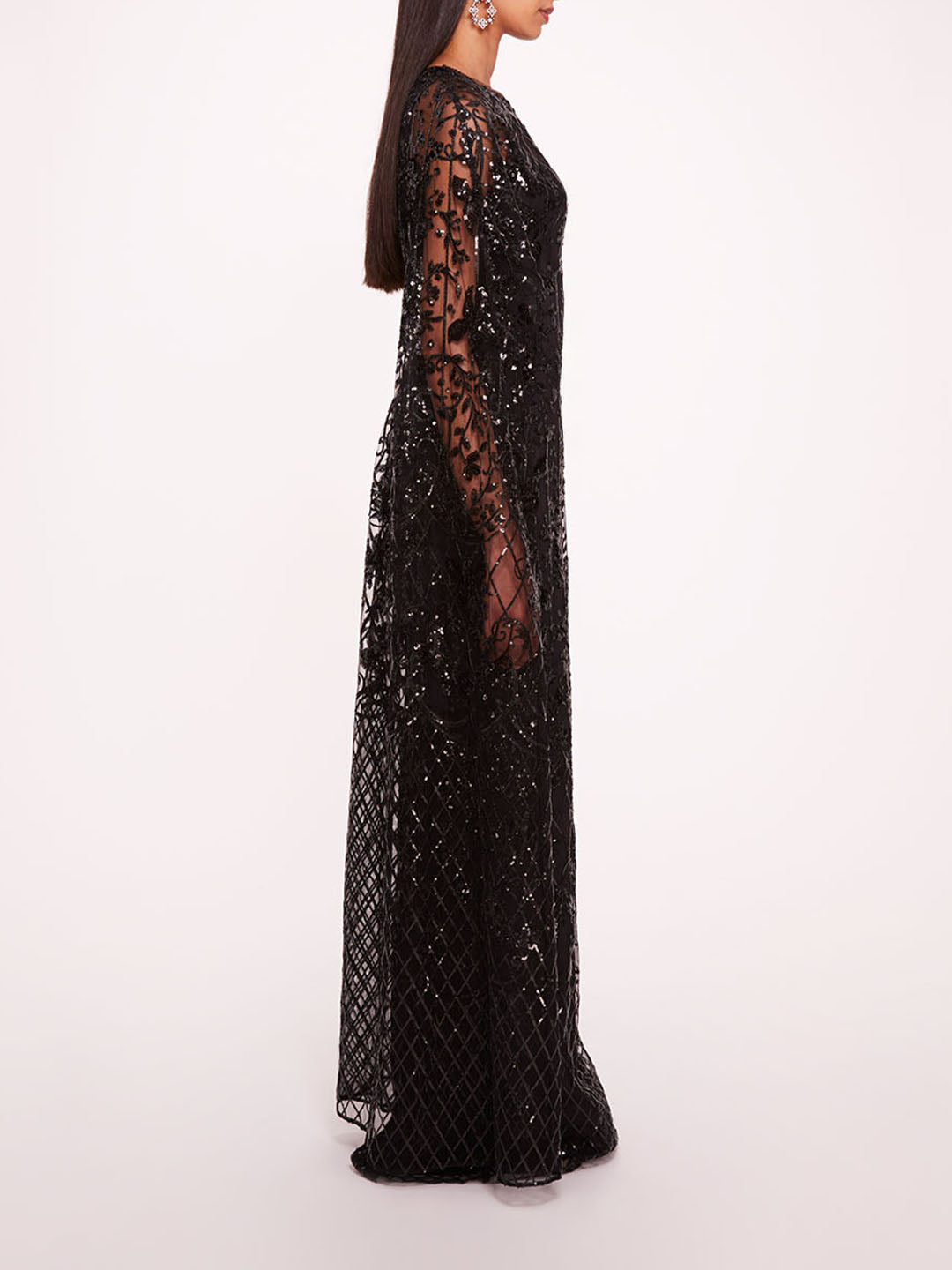 Sequin Lattice Cape Gown | Marchesa