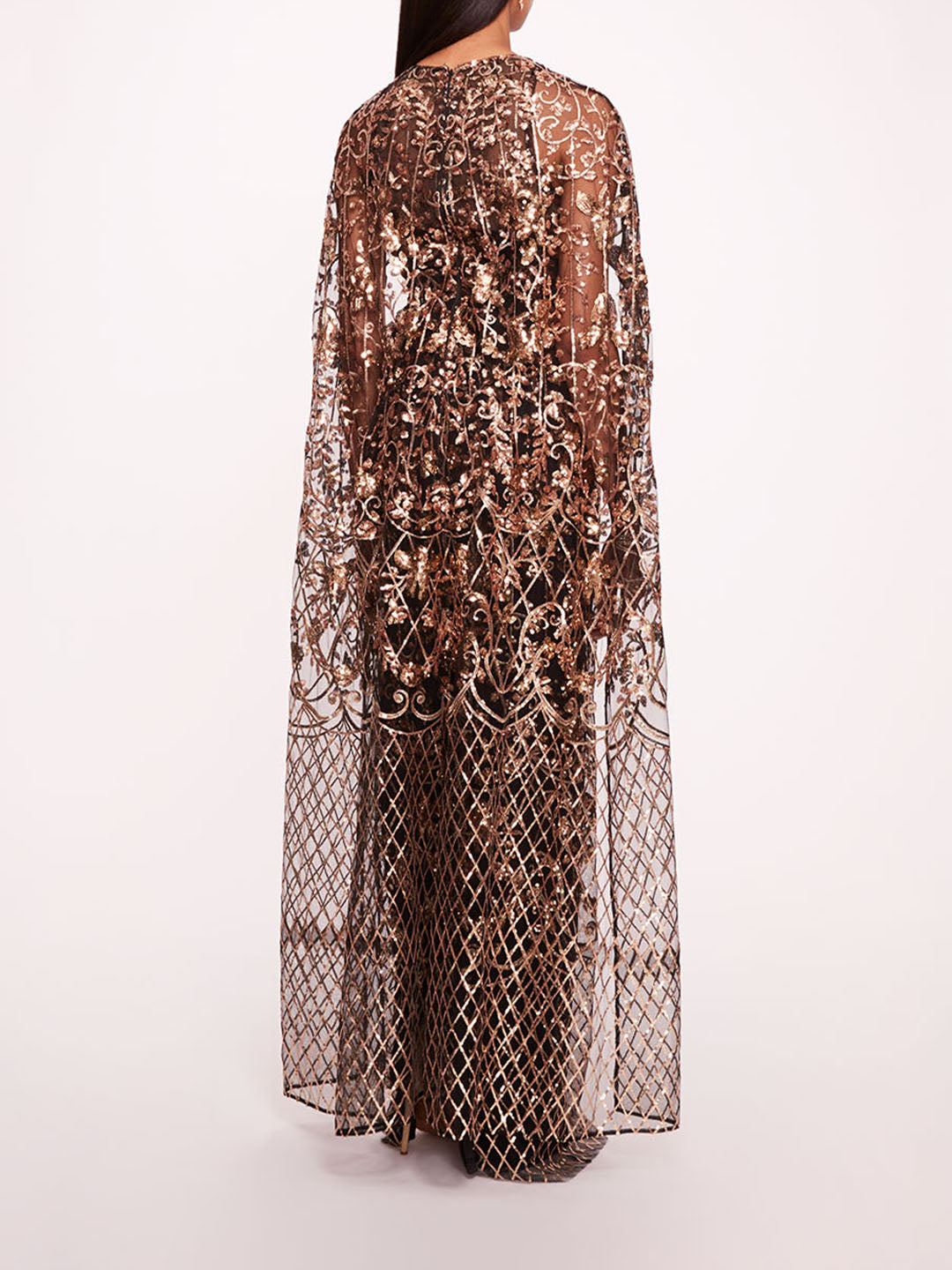 Sequin Lattice Cape Gown | Marchesa