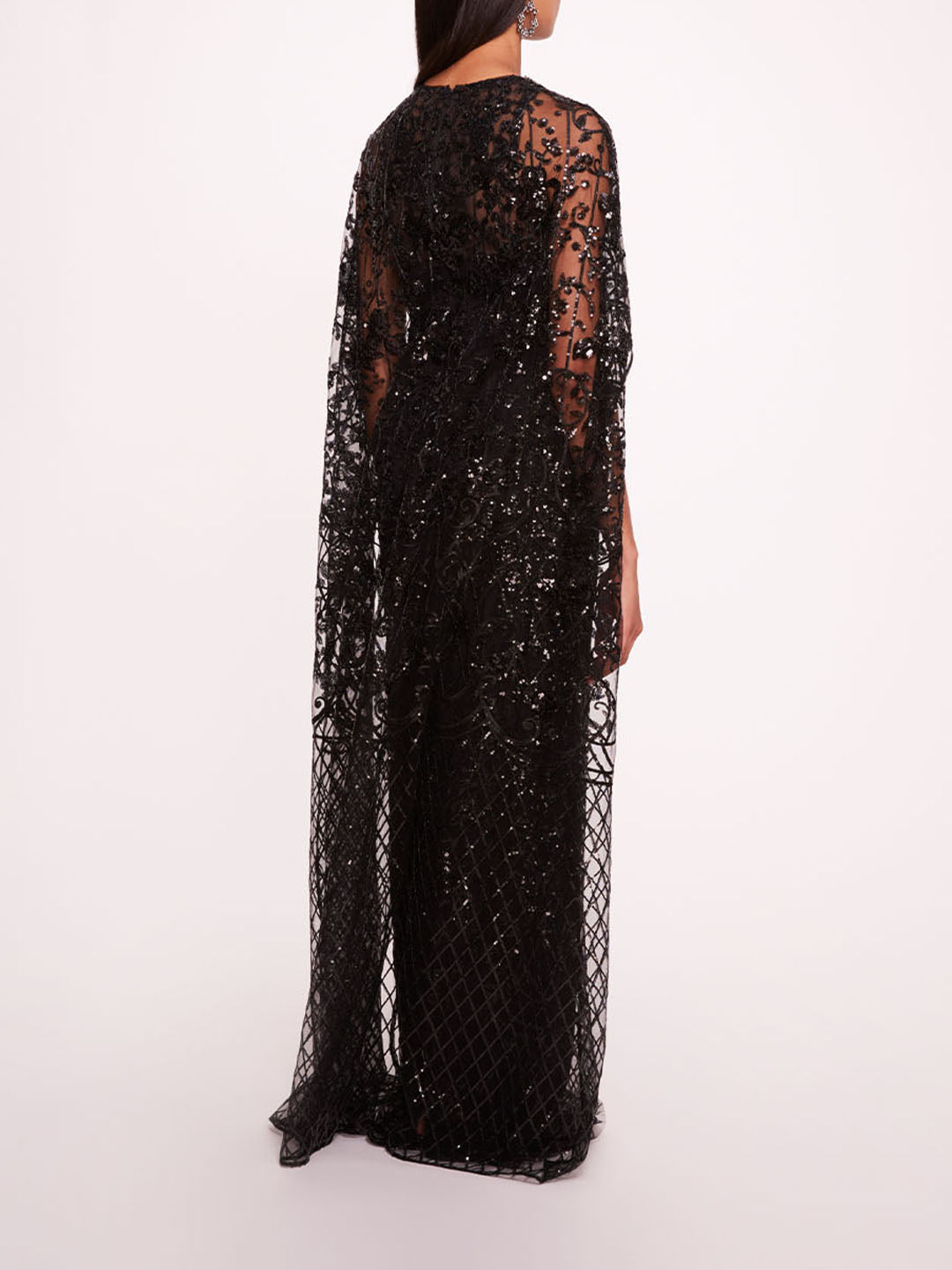 Sequin Lattice Cape Gown | Marchesa