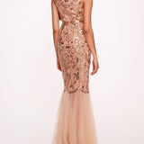Sequin Lattice Strapless Gown | Marchesa